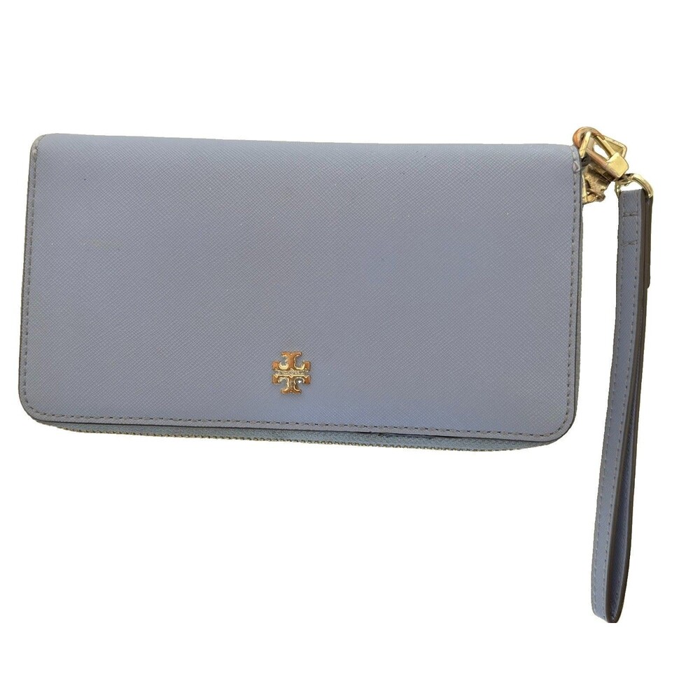 Tory Burch York Continental Passport zip Wallet Blue Saffiano leather Wristlet